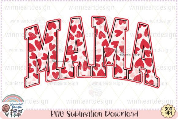 Mama Hearts Valentines Day Retro Varsity T-Shirt Graphics