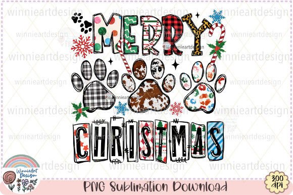 Merry Christmas Paws Funny Dog PNG: Graphics for T-Shirt Designs